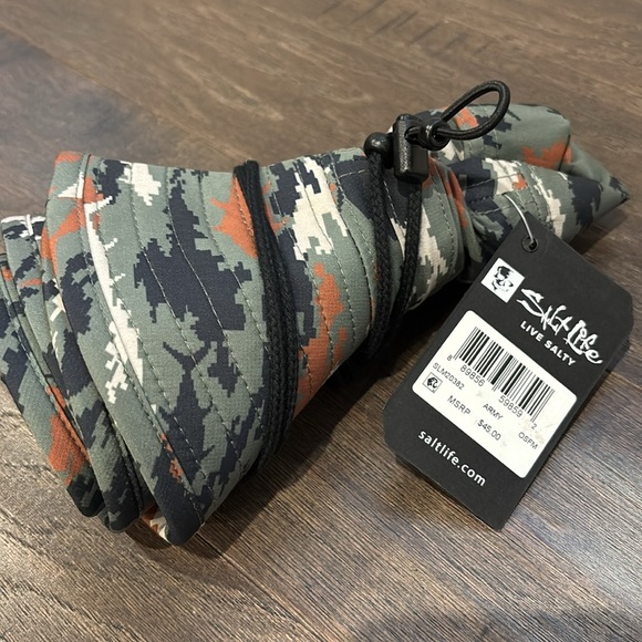 Salt Life Army Camo Print Boonie/bucket hat,adjustable headband & chin strap,sun - Picture 10 of 14